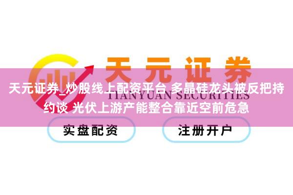 天元证券_炒股线上配资平台 多晶硅龙头被反把持约谈 光伏上游产能整合靠近空前危急