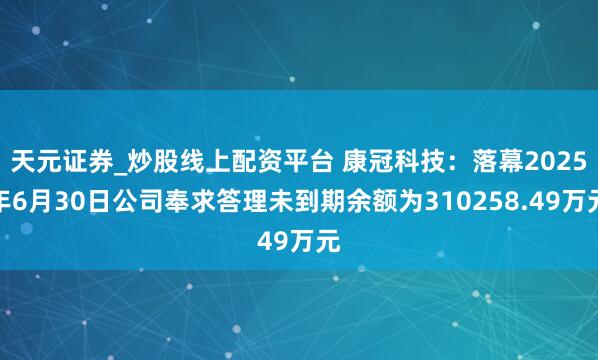 天元证券_炒股线上配资平台 康冠科技：落幕2025年6月30日公司奉求答理未到期余额为310258.49万元